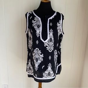 Carole Little 100% Linen Black and White Women’s Sleeveless Top | XL